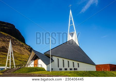 Olafsvikurkirkja White Modern Style Triangular Shape Lutheran Church, Olafsvik, Snaefellsnes Peninsu