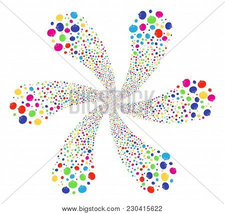 Colorful Tomato Vegetable Cyclonic Flower With Six Petals. Psychedelic Twirl Created From Scattered 