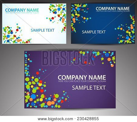Set Of Creative Artistic Business Cards With Funny Dots. Vector Illustration