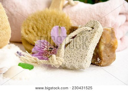Sea Salt Crystals For Bathroom, Pumice, Luff,  Alstroemeria Flower, Body Brush, Shells, Handmade Soa