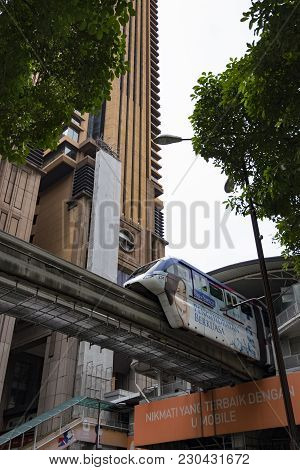 Kuala Lumpur, Malaysia - December 31,2017 : Kl Monorail Train Passing Through Berjaya Times Square S