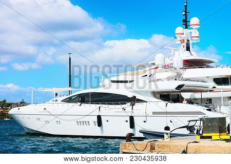 Porto Cervo, Italy - September 11, 2017: Luxury Yachts In Marina In Porto Cervo Resort, Costa Smeral