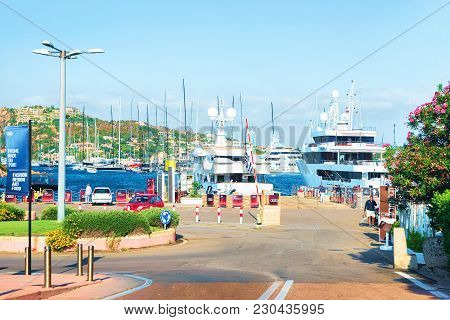 Porto Cervo, Italy - September 8, 2017: Embankment With Yachts In Porto Cervo, Costa Esmeralda, Sard