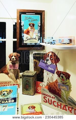 Martigny, Switzerland -  January 1, 2015: Chocolates Wrappers With Saint Bernard Dogs, At Martigny M