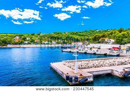 Scenic Colorful View At Picturesque Coastal Town Rogac On Island Solta, Croatia.