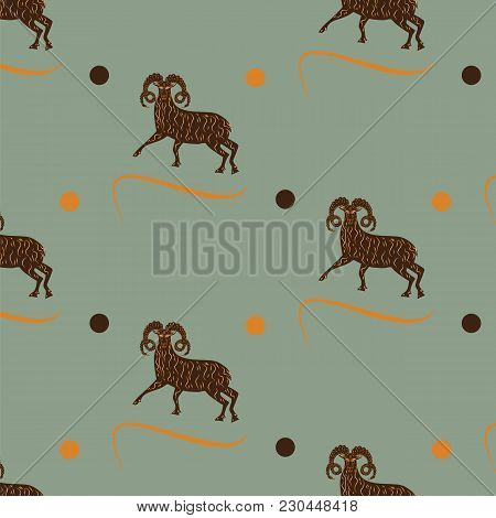 Pattern Ram With Big Horns Background Abstract Color Art Modern Creative Vector