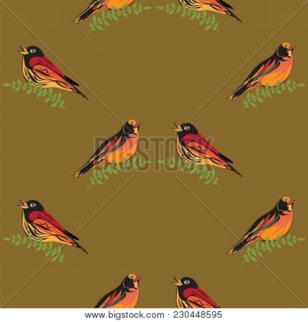 Pattern Exotic Birds On A Green Branch Background Color Art Abstract Modern Creative Vector