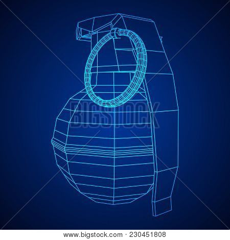 Hand Bomb Frag Grenade Wireframe Low Poly Mesh Vector Illustration