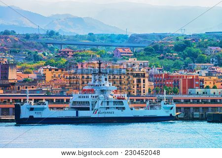 Villa San Giovanni, Reggio Calabria, Italy - September 29, 2017: Passenger Ferry In The Mediterranea