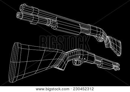 Shotgun Rifle Hunting Carbine Wireframe Low Poly Mesh Vector Illustration