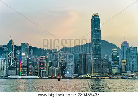 Hong Kong, Hong Kong - March 6, 2016: Skyline At Victoria Harbor, Hong Kong. View From Kowloon On Hk