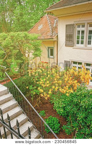 Inner Yard With The Small Garden Of A House In Baden-baden, Baden-wurttemberg State, Of Germany