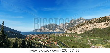 The Lake Garda (lago Di Garda Or Benaco) Of Glacial Origin, Sarca River And Torbole, Small Town In T