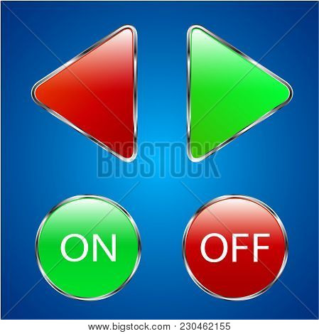 Red And Green Buttons On A Blue Background. Buttons With Inscription On Off