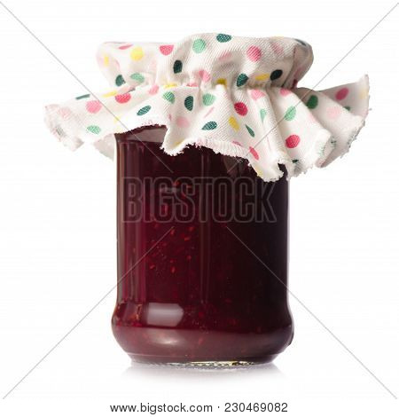 Raspberry Jam In A Jar On White Background Isolation
