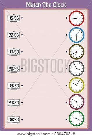 Match The Clocks, Kids Learn To Read Analog Clocks With This Matching Math Game, Worksheet For Child