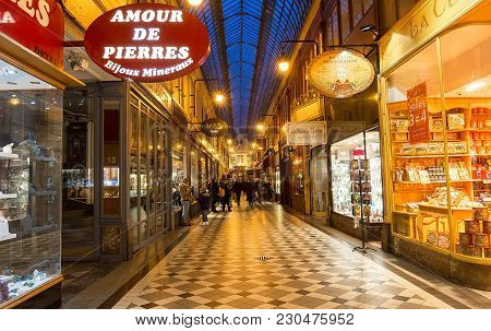Paris, France-march 07, 2018 : The Passage Jouffroy Was Built In 1836, It Has Been One Of The Most V
