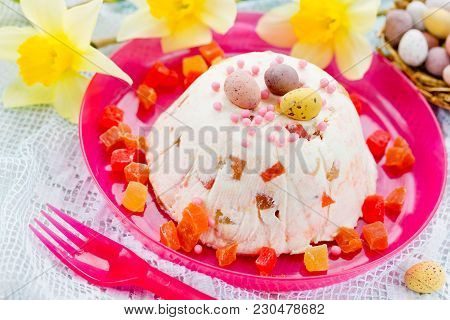 Traditional Easter Dessert - Easter Cheese Paska With Dried Fruits