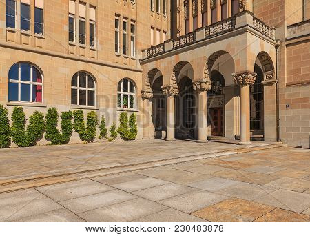 Zurich, Switzerland - 13 October, 2013: Entrance To The Main Building Of The University Of Zurich. T
