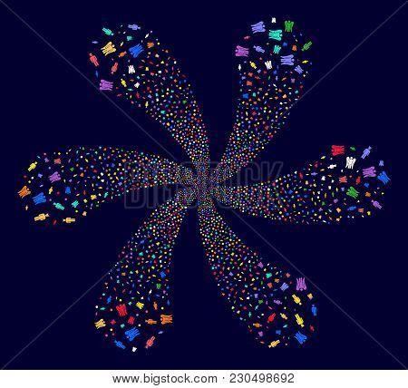 Colorful Angels And Demons Centrifugal Abstract Flower On A Dark Background. Impressive Spiral Compo