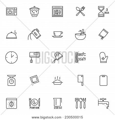 Cooking Instructions And Kitchenware Outline Icons Set. Linear Style Symbols Collection, Line Signs 