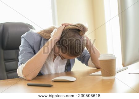 Woman Working Stress Situation At Office. People Working Concept.