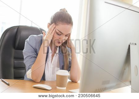 Business Woman Boring When She Work At Office. Woman Working Over Time With Stress Situation. People
