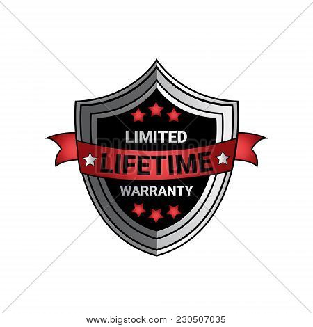Limited Lifetime Warranty Sign Silver Shield Seal Isolated Vector Illustration