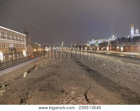 Moscow Russian Federation. The Moscow Kremlin In Moving Along The Wall.