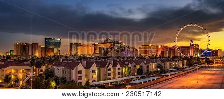 Las Vegas, Nevada, Usa - May 20, 2016 : Sunset Panorama Above Casinos On The Las Vegas Strip