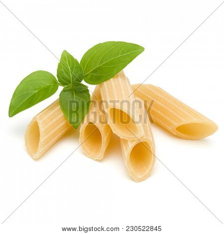 Italian pasta isolated on white background. Pennoni. Penne rigate.