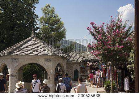 Mostar, Bosnia And Herzegovina - August 17 2017: Outdoor Area Of Koski Mehmed Pasha Mosque In Mostar