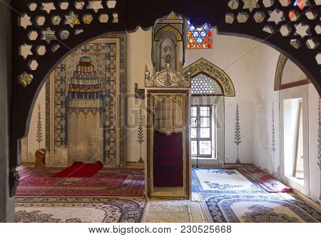 Mostar, Bosnia Herzegovina - August 17 2017: Interiors Of The The Koski Mehmed Pasha Mosque In Mosta