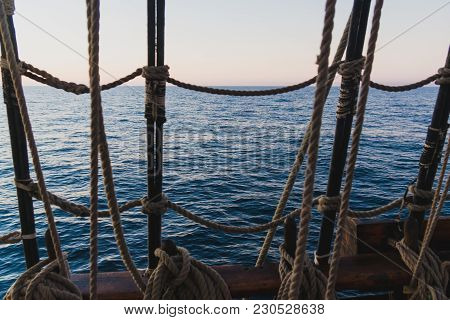 Seascape From The Side Of An Old Wooden Sailboat