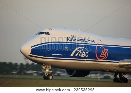Amsterdam, The Netherlands  - June 1st, 2017: Vq-bvr Airbridgecargo Boeing 747-8f Taking Off From Po