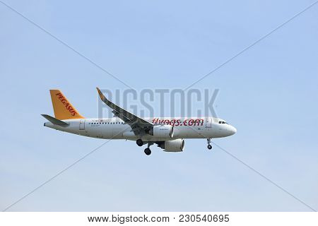 Amsterdam, The Netherlands - March 31st, 2017: Tc-nbi Pegasus Airbus A320neo Approaching Polderbaan 