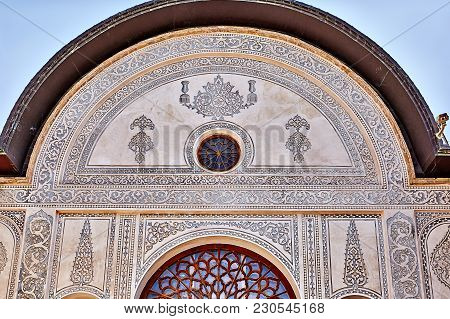 Kashan, Iran - April 26, 2017:  Part Of Pattern On Decorative Stucco In Ancient Tabatabaei House, Hi