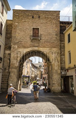 Padua, Italy - July 2, 2017: The Medieval City Rampart With The Porta Altinate Gate Nowadays Located