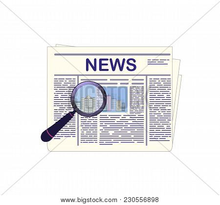 Current Events. Newspaper And Magnifying Glass. Vector Illustration Isolated On White Background.