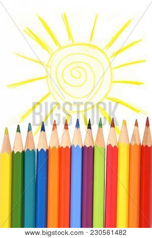 Colour Pencils Under The Drawn Sun; Isolated