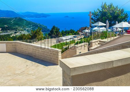 Aerial View At Adriatic Coast From Viewpoint Over Dubrovnik Town, Srd Mountain.
