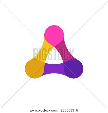Triangle Tech Colorful Logo. Overlay Color Rounded Parts Linked Together Symbol. Sciense Modern Sign