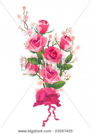 Bouquet de roses et fleurs de la pomme