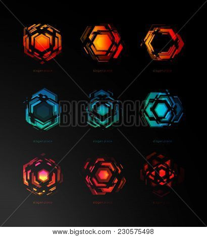 Abstract Constructor Logo, Futuristic Technology, Icons Template. Geometric Design, Digital Explosio