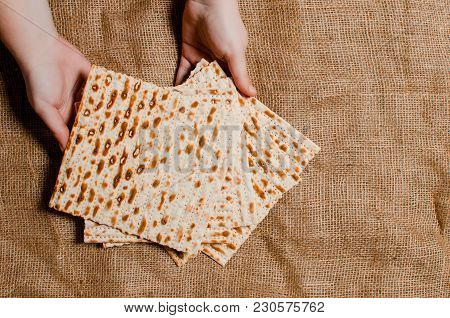 Traditional Jewish Holiday Pesach. Traditional Jewish Festive Food Matza. Spring Holiday Pesah.
