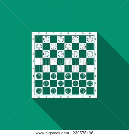 Board Game Of Checkers Icon Isolated With Long Shadow. Ancient Intellectual Board Game. Chess Board.