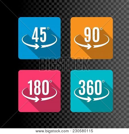 Angle Degrees Flat Icons Vector Design. Arrows Rotation Circle Symbol. Geometry Measure.