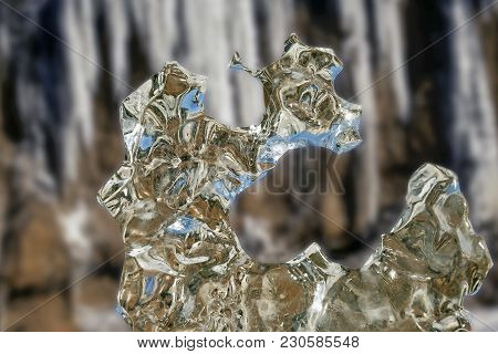 A Beautiful Piece Of Ice In The Form Of A Shapeless Crystal Sculpture