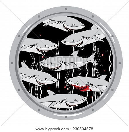 Vector Image Of A Group Of Sharks Looking Out The Window