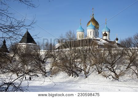 Moscow, Russia -march 10 2018 Spaso-preobrazhensky Cathedral In Novospassky Monastery